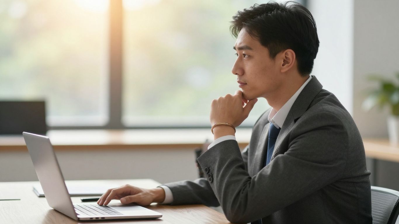 Professional contemplating business strategy