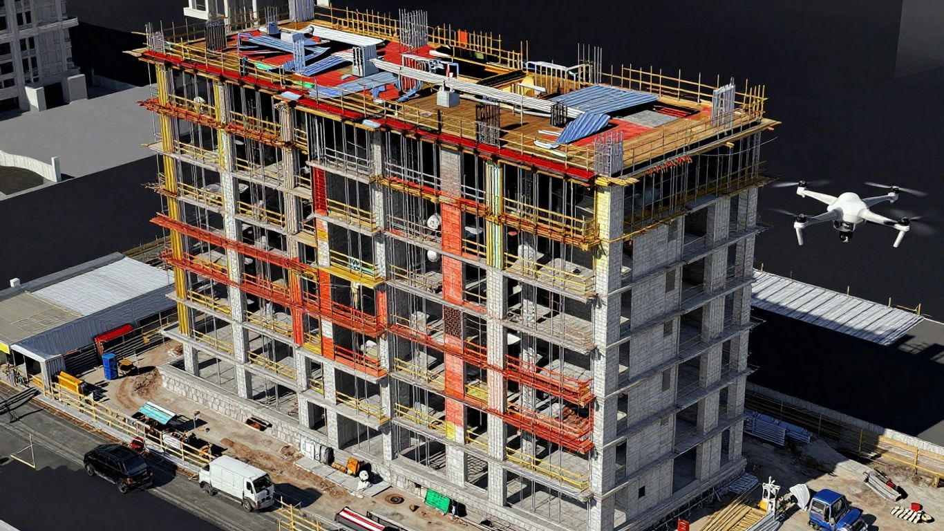 Drone scanning building for renovation 3D model