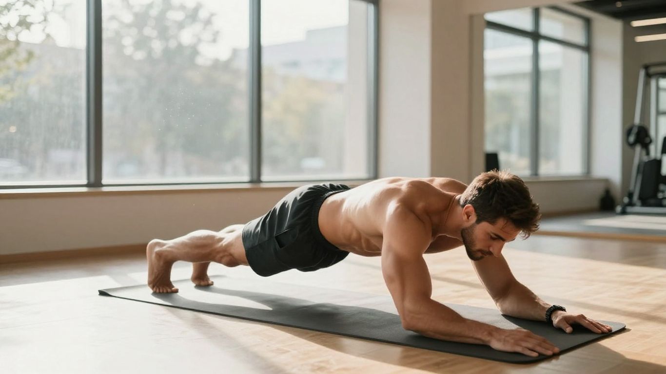Man stretching in gym on rest day.