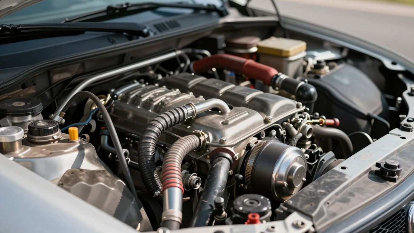 Auto Motorraum mit sichtbaren Teilen