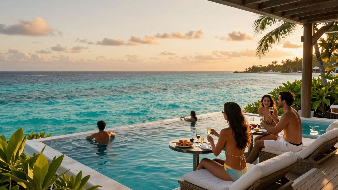 Elite social scene at a luxury Phuket resort at sunset.