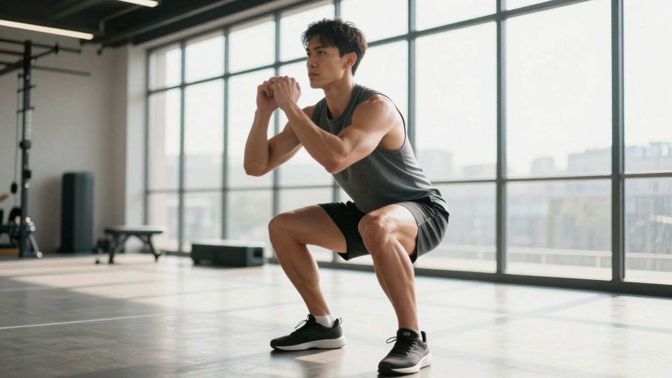 Fitness trainer performing high energy routine