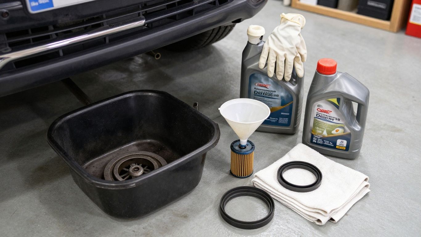 Oil change tools beside replacement filter