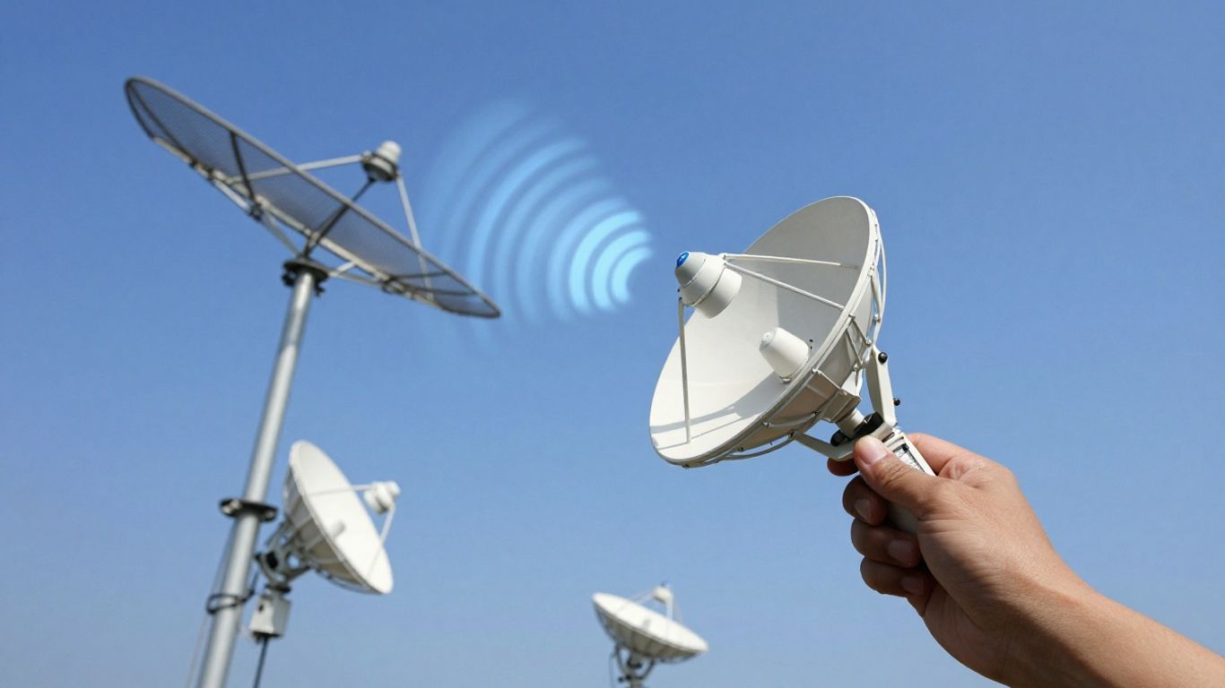 Satellite dishes receiving BBC News signals