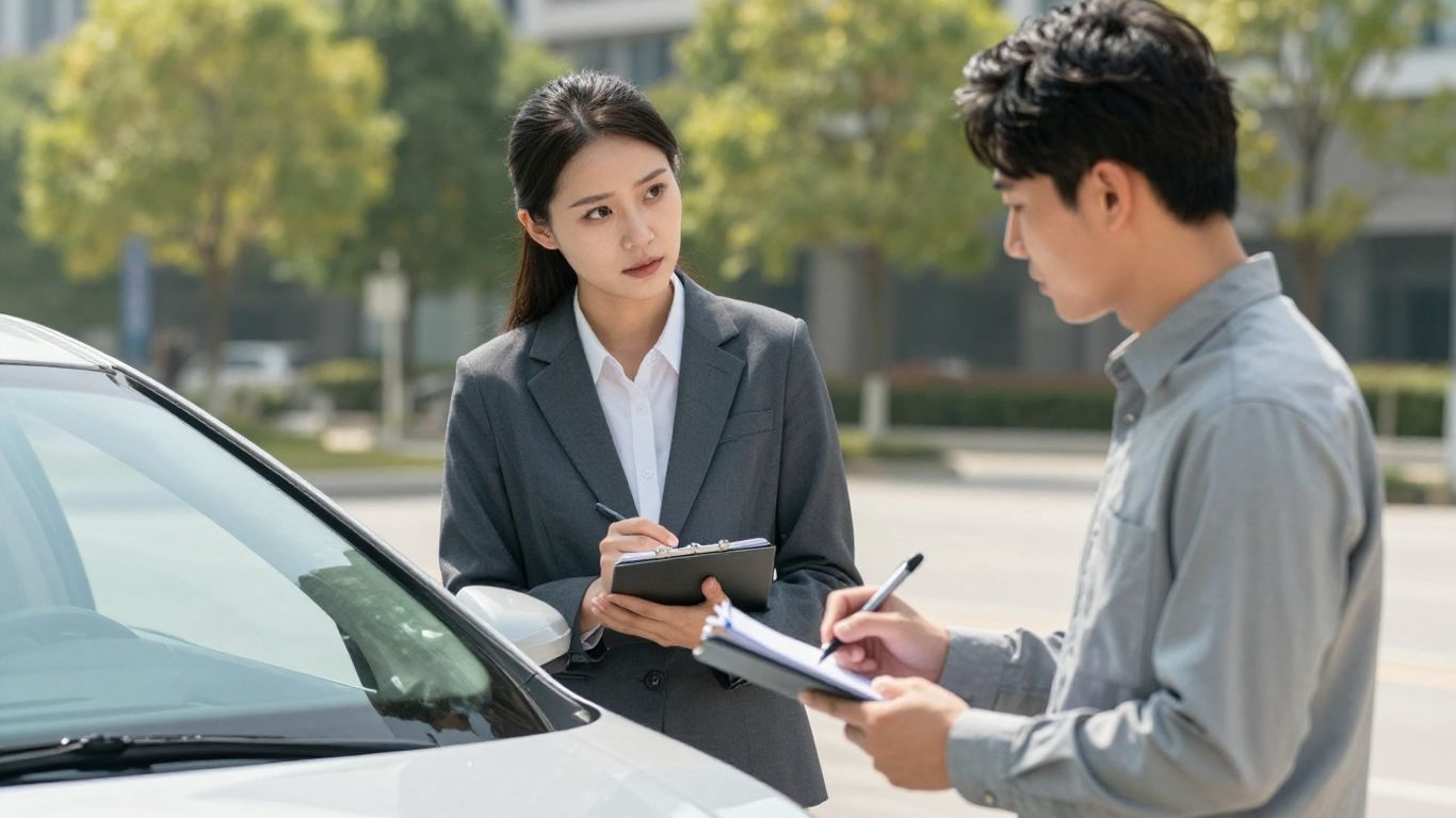 Besprechung technischer Details beim Fahrzeugkauf
