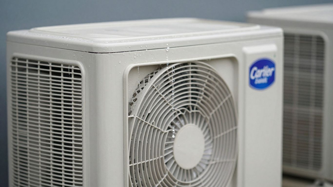 Carrier AC unit with condensation dripping.