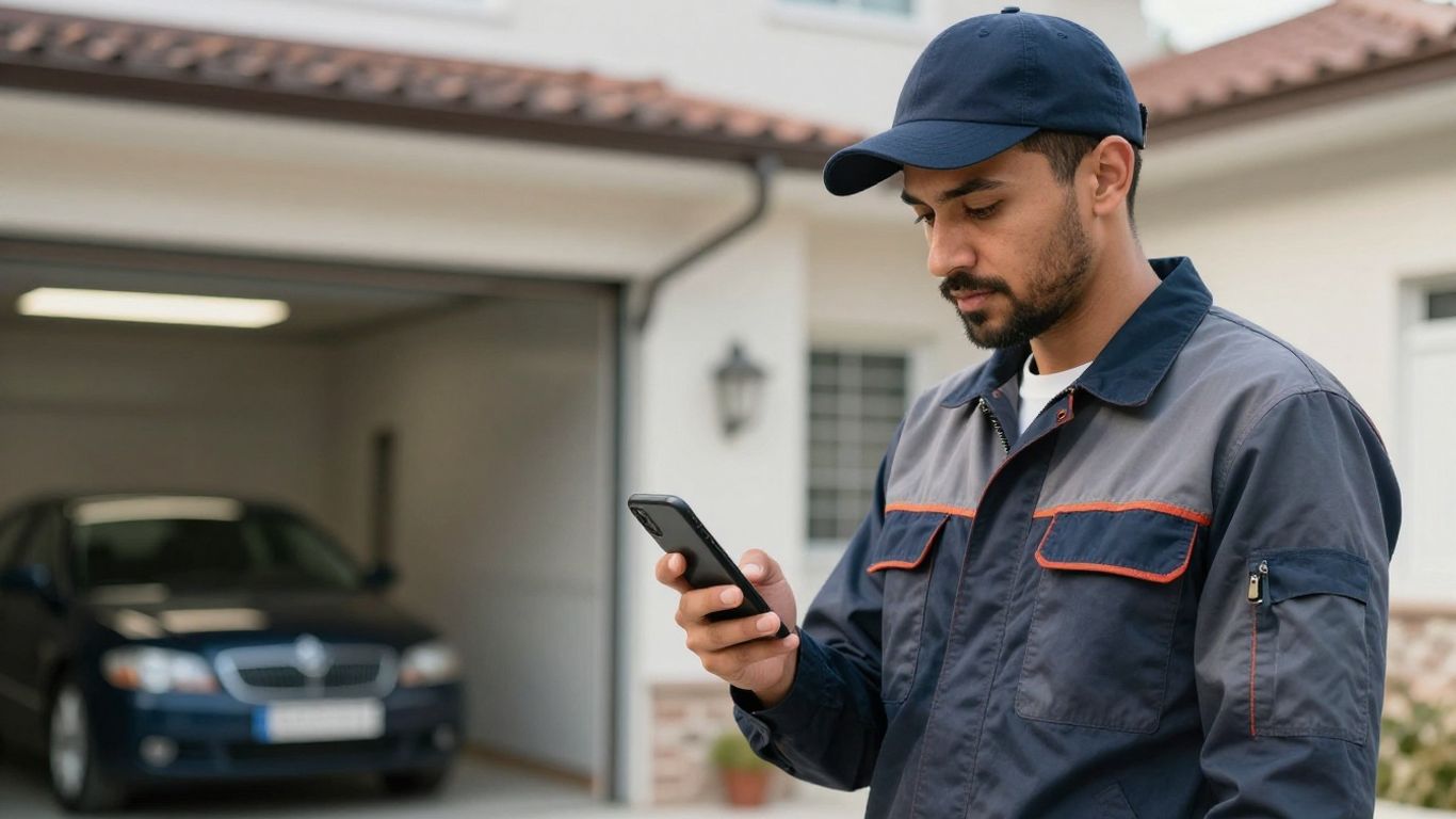 Professional field technician using mobile device