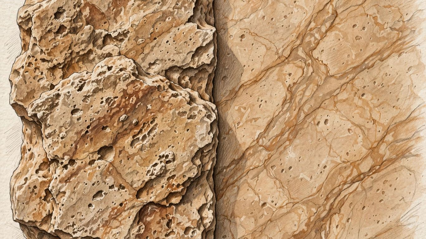 Tumbled and honed natural stone surface details