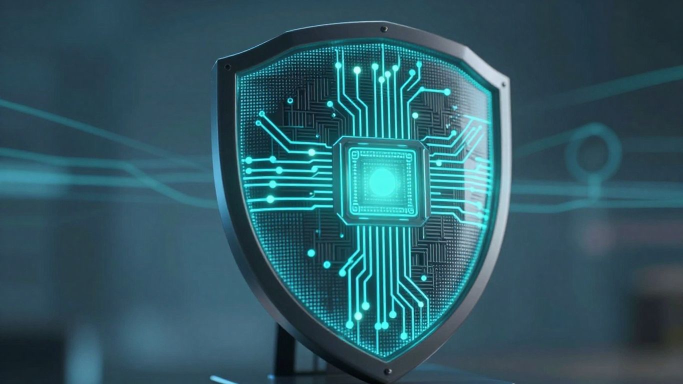 Digital shield protecting against cyber threats.