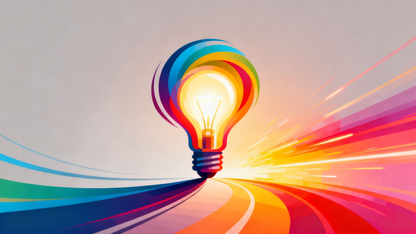 Brand identity refresh concept with evolving colors and a glowing lightbulb.