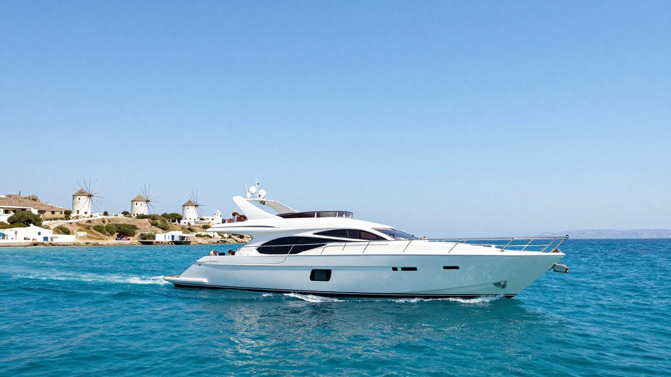 Luxury yacht sailing near Mykonos island.