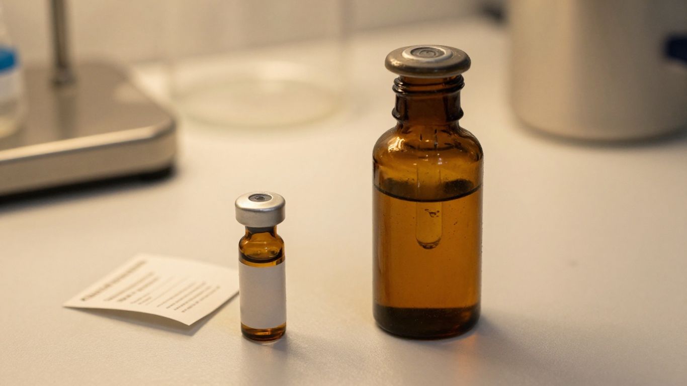 Amber glass dropper bottle with clear liquid