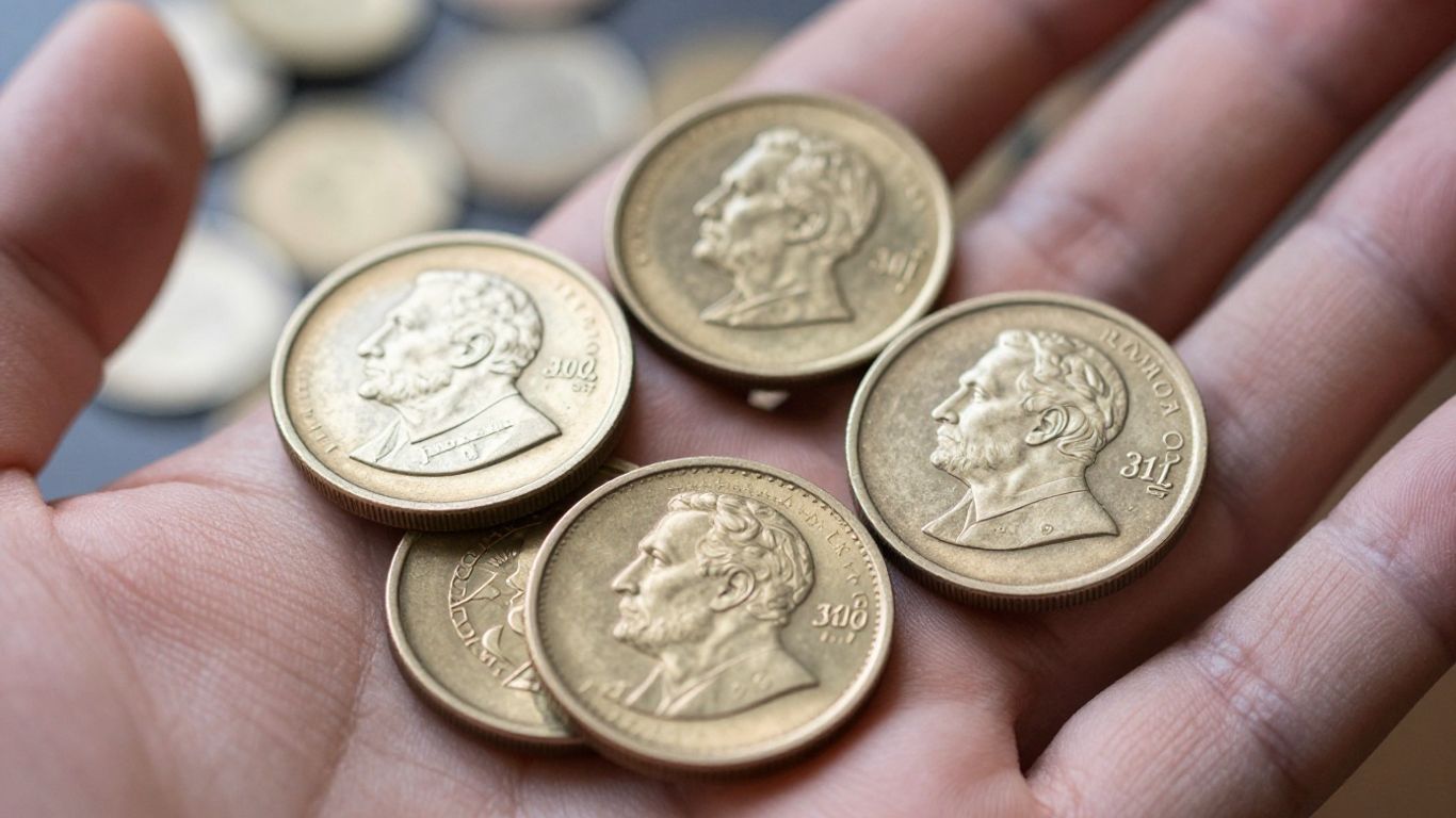 Collection of shiny, detailed coins held in hand.