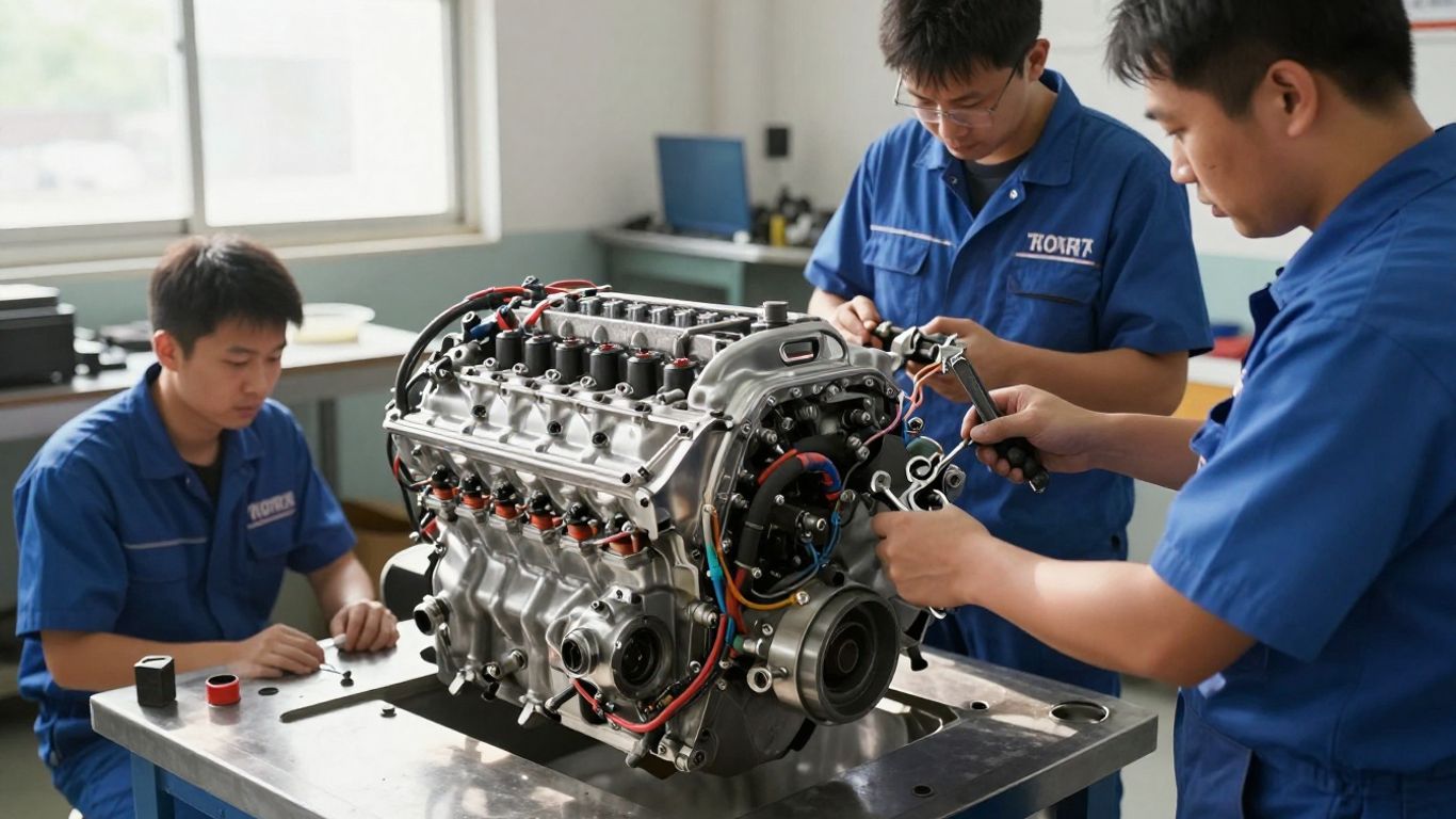 Used Toyota Corolla engine in a workshop.