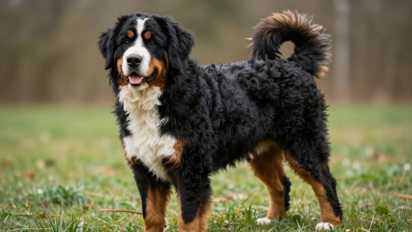 Full grown standard Bernedoodle dog outdoors