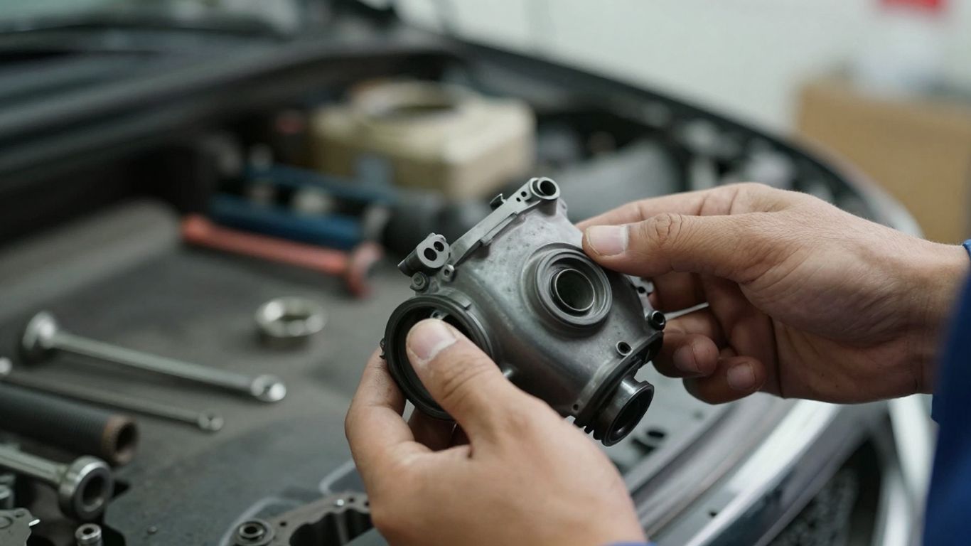 Mazda car part held by mechanic's hands