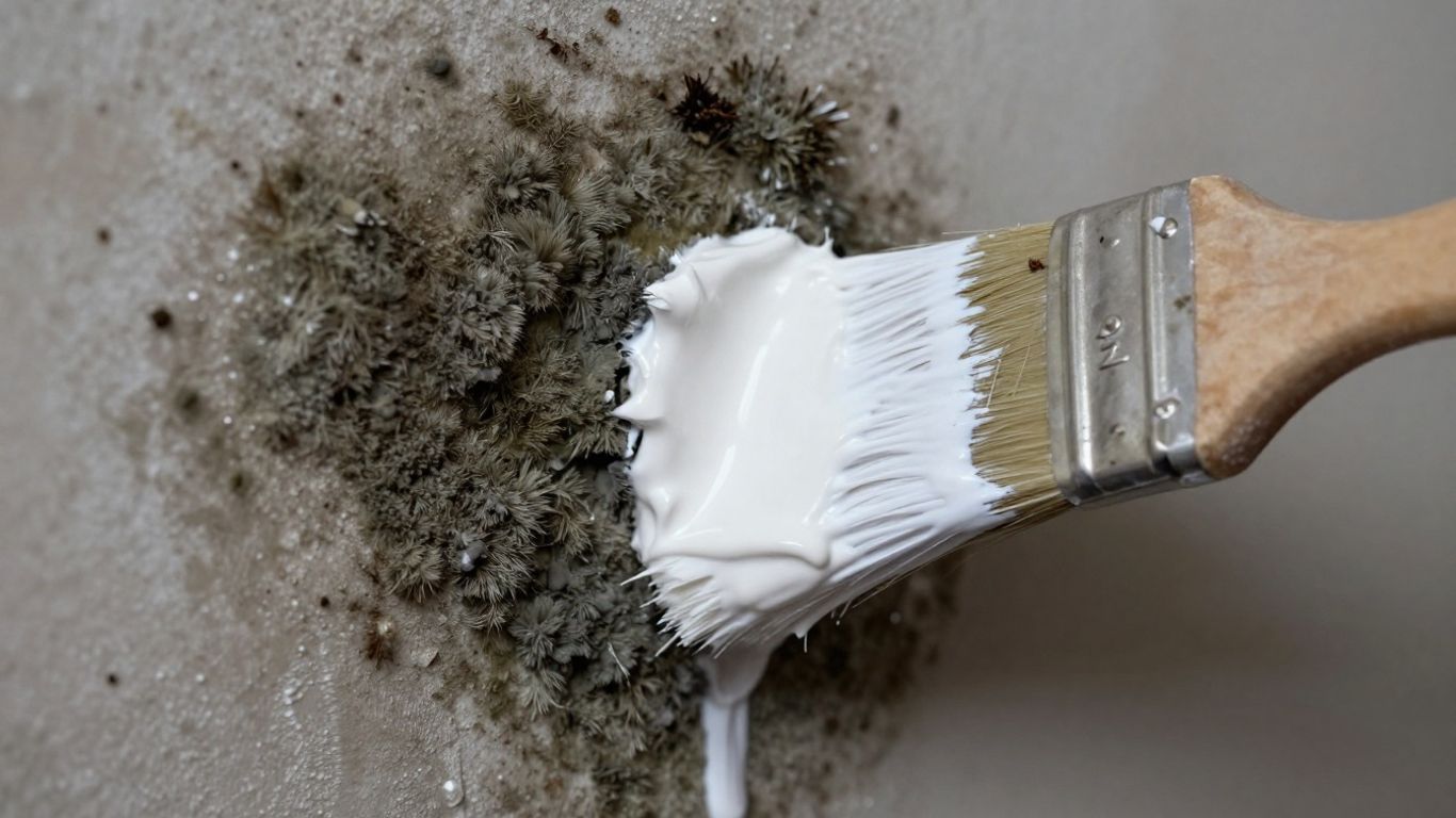 Peinture anti moisissure couvrant un mur humide.