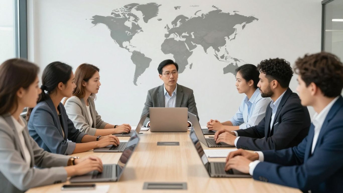 Global team collaborating across time zones