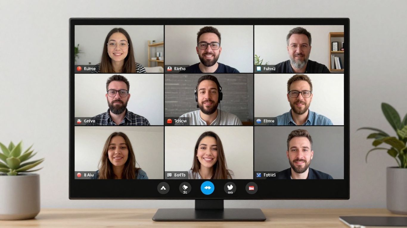 MeetFox video conferencing interface with multiple participants.