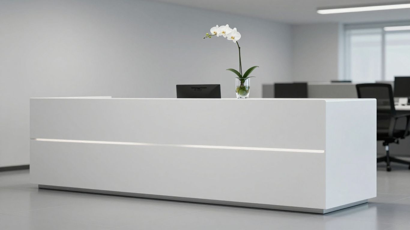 Minimalist floral arrangement on a reception desk