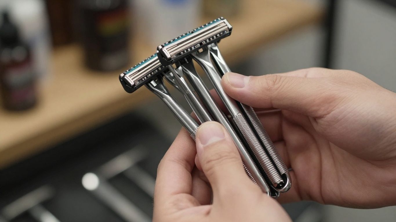 Barber holding bulk razor blades for cost savings.