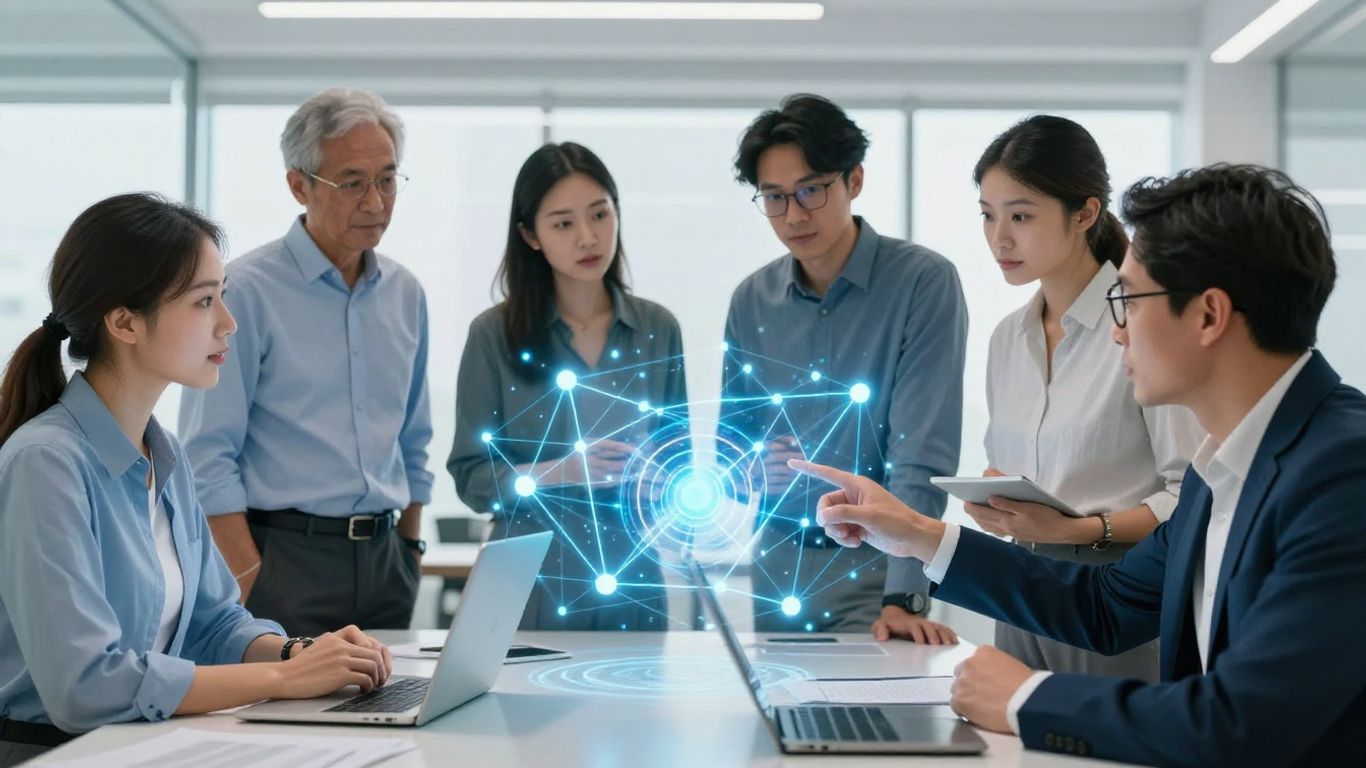 Team working on blockchain development project
