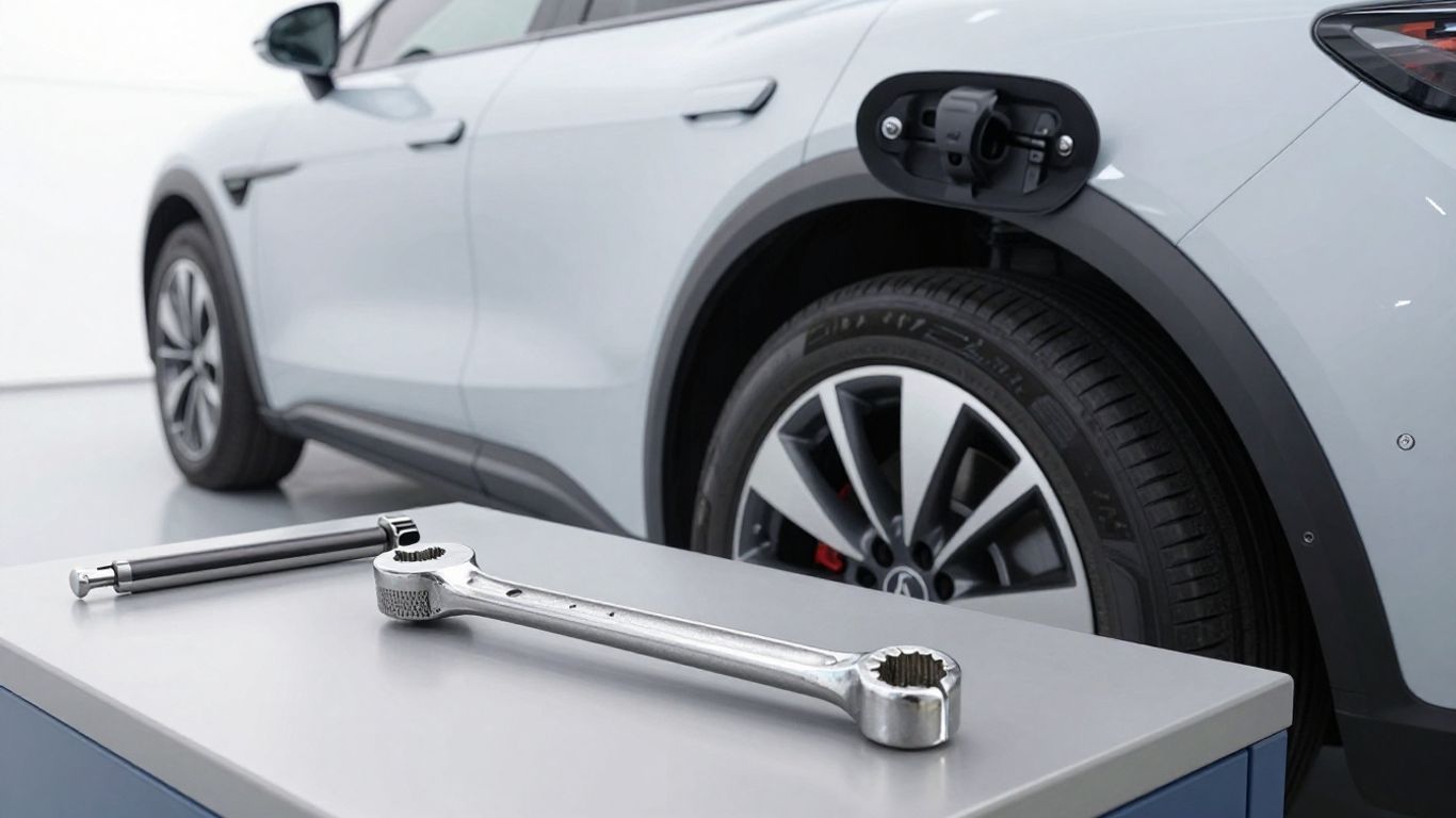 BYD car in garage with tools, suggesting repair and maintenance.