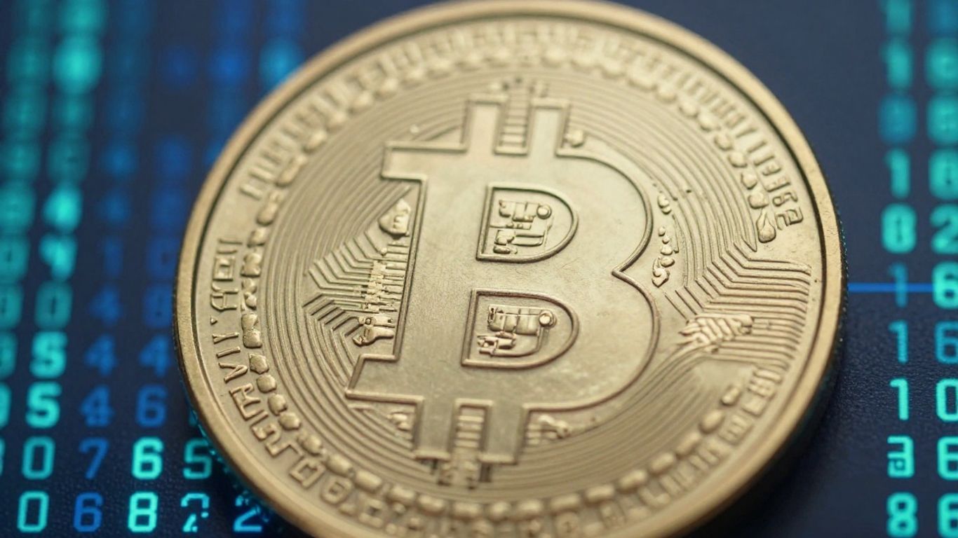 Bitcoin (BTC) logo with futuristic digital background.