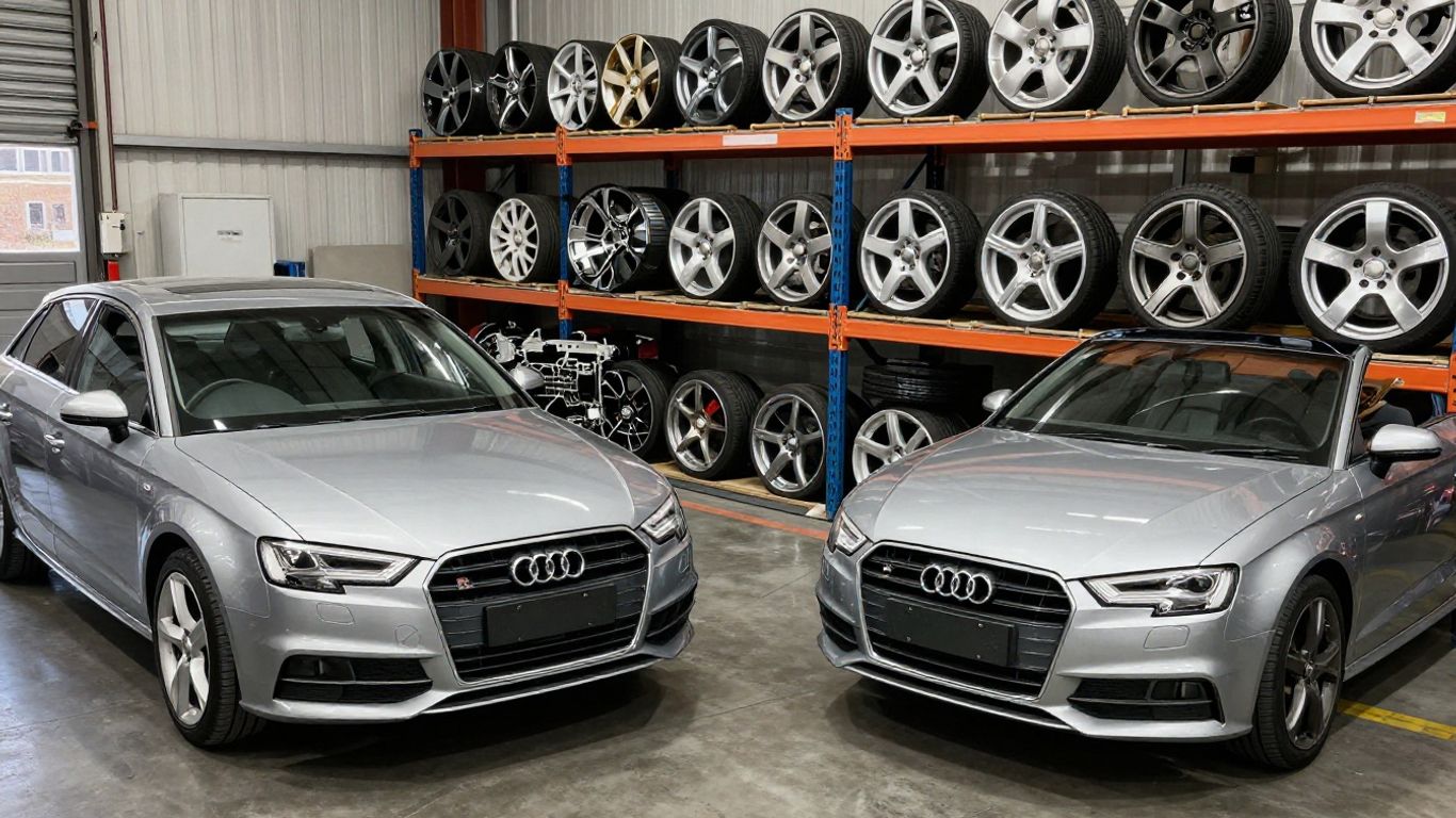 Audi A3 parts arranged in Melbourne workshop