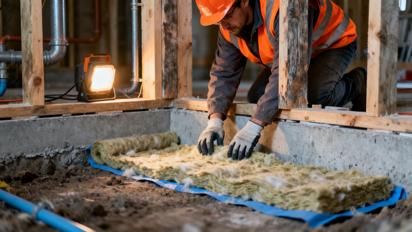 Professionnel préparant l’isolation d’un plancher bas