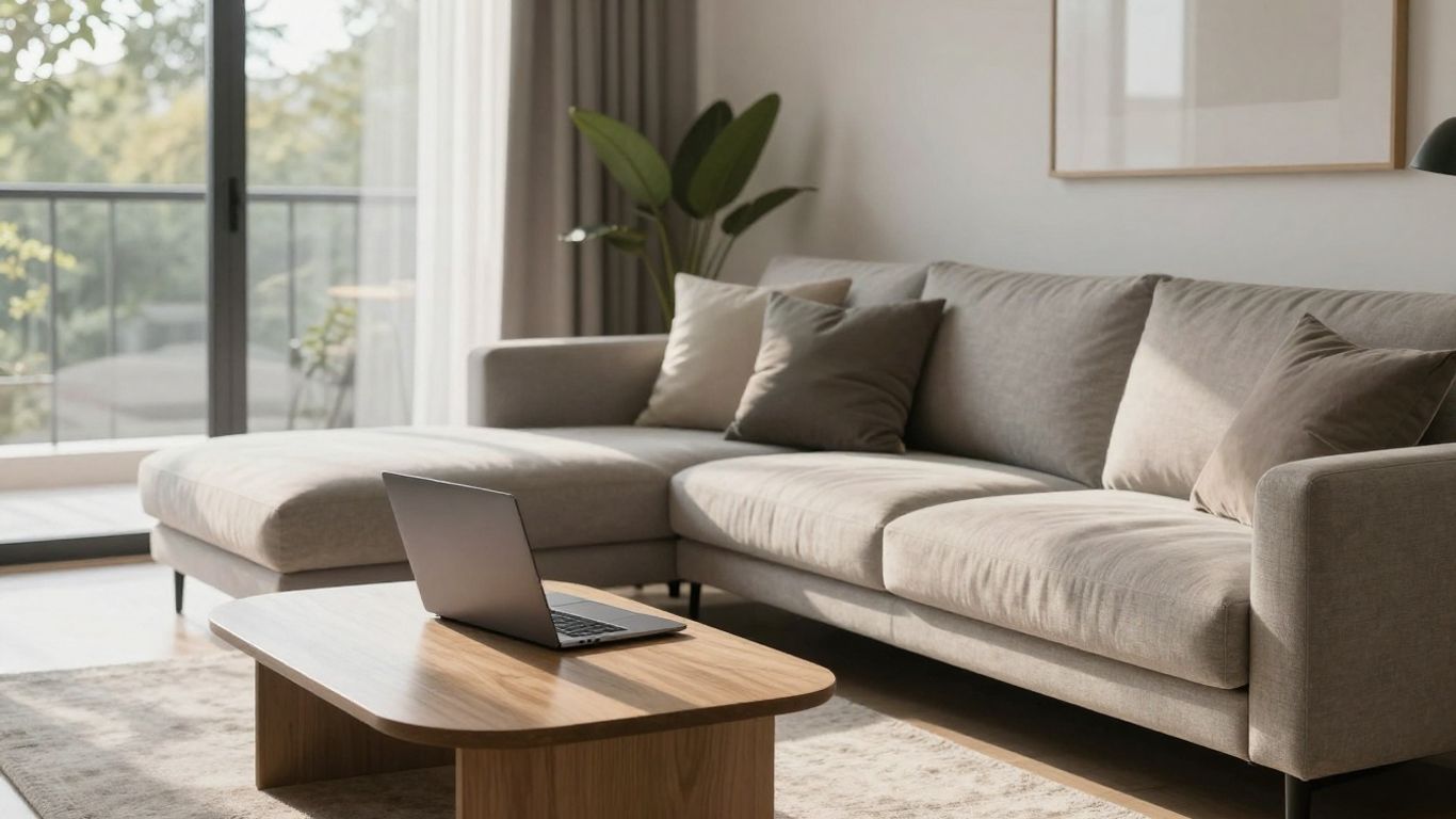 Sala de estar moderna y segura con luz natural.