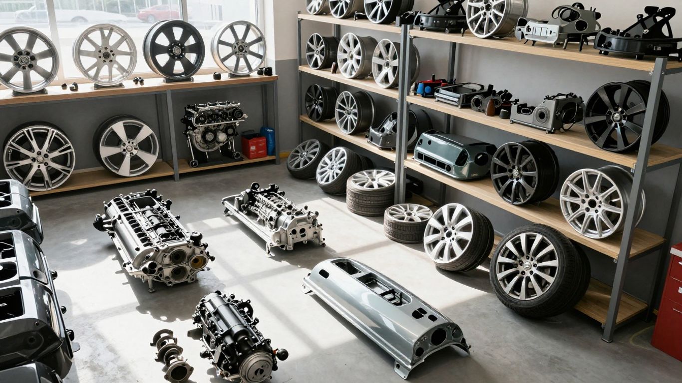 Skoda car parts in a workshop