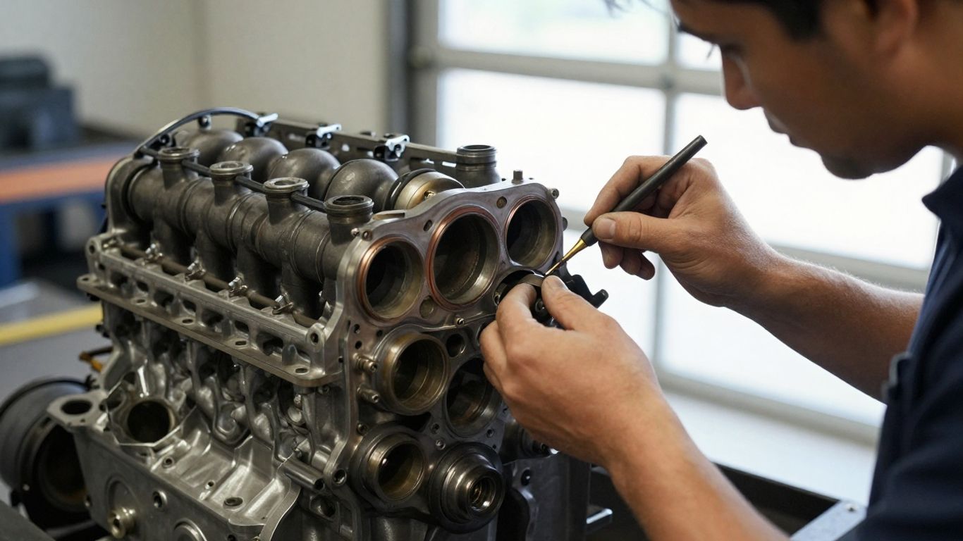 Hands checking a used engine intake manifold assembly