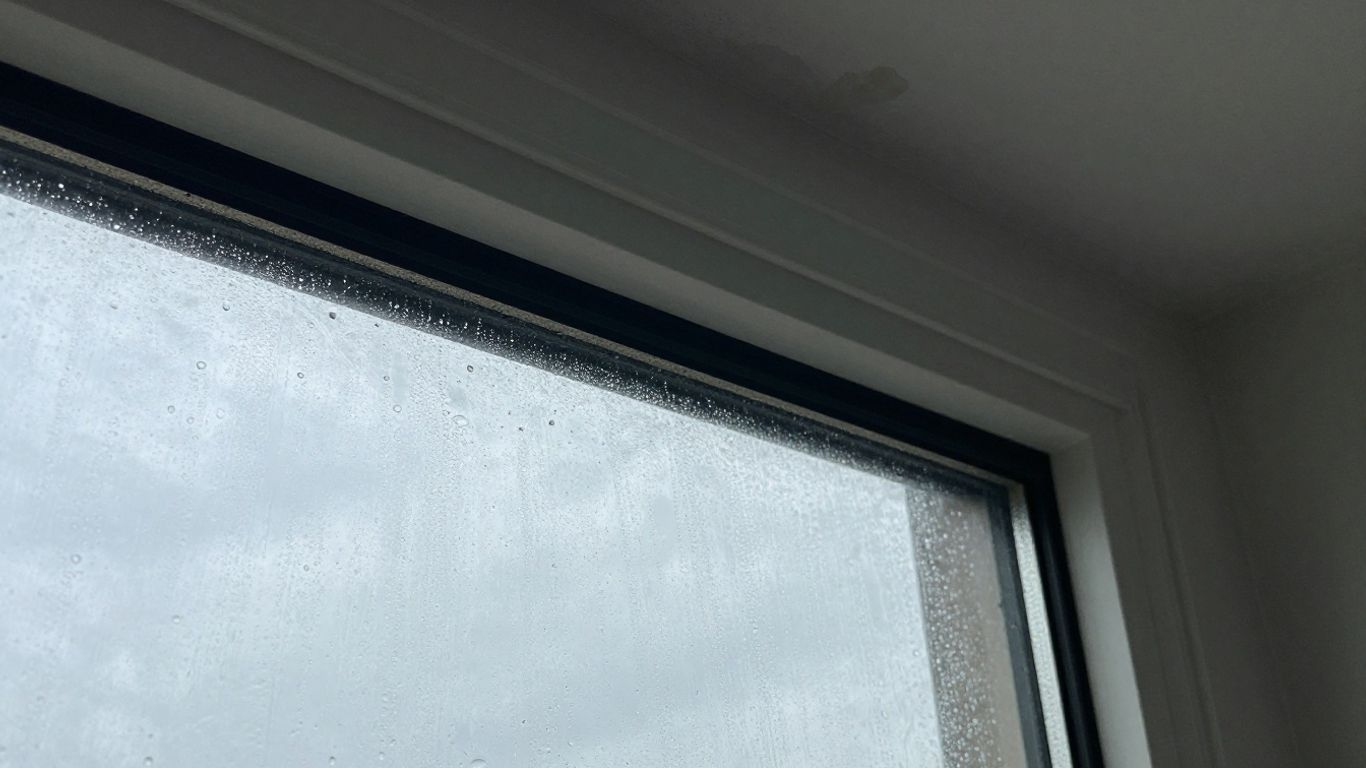 Water damage around a residential skylight interior.