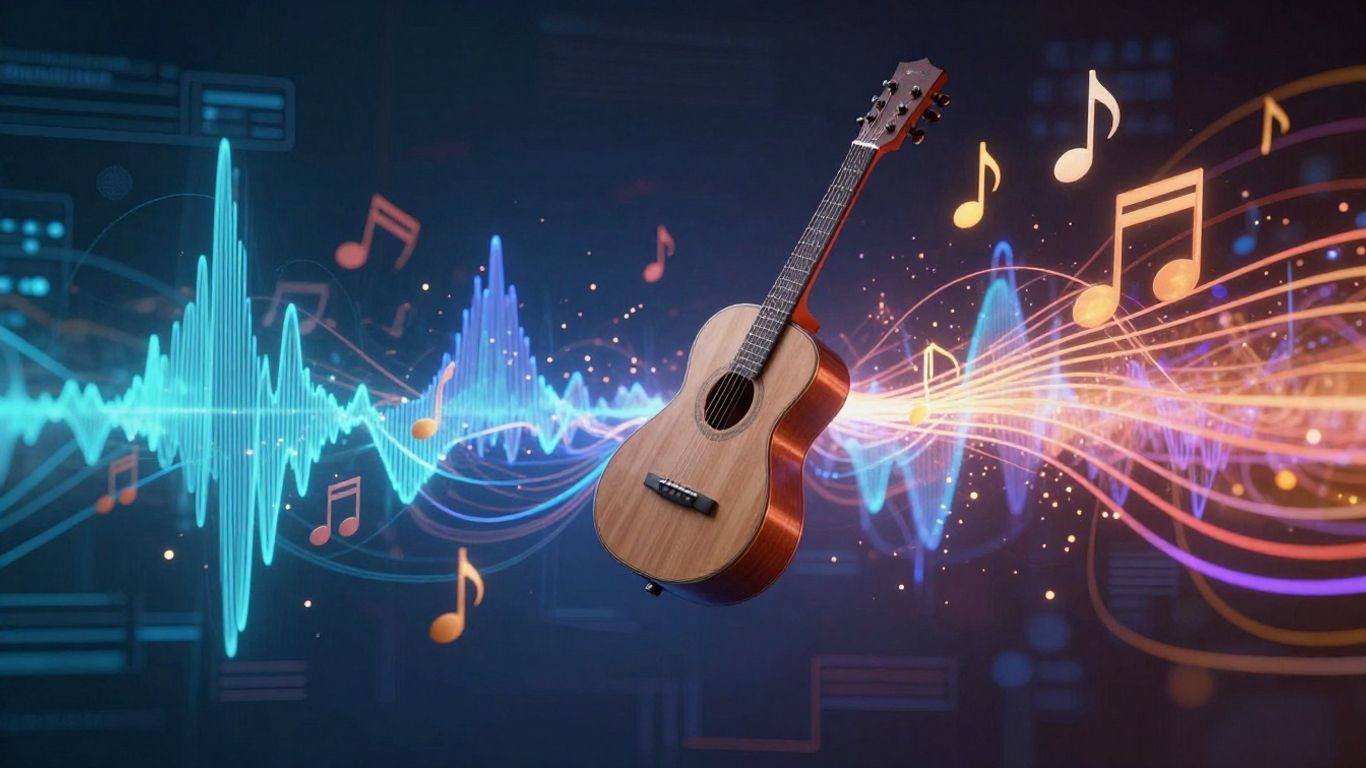 AI generating music from text prompts visually.