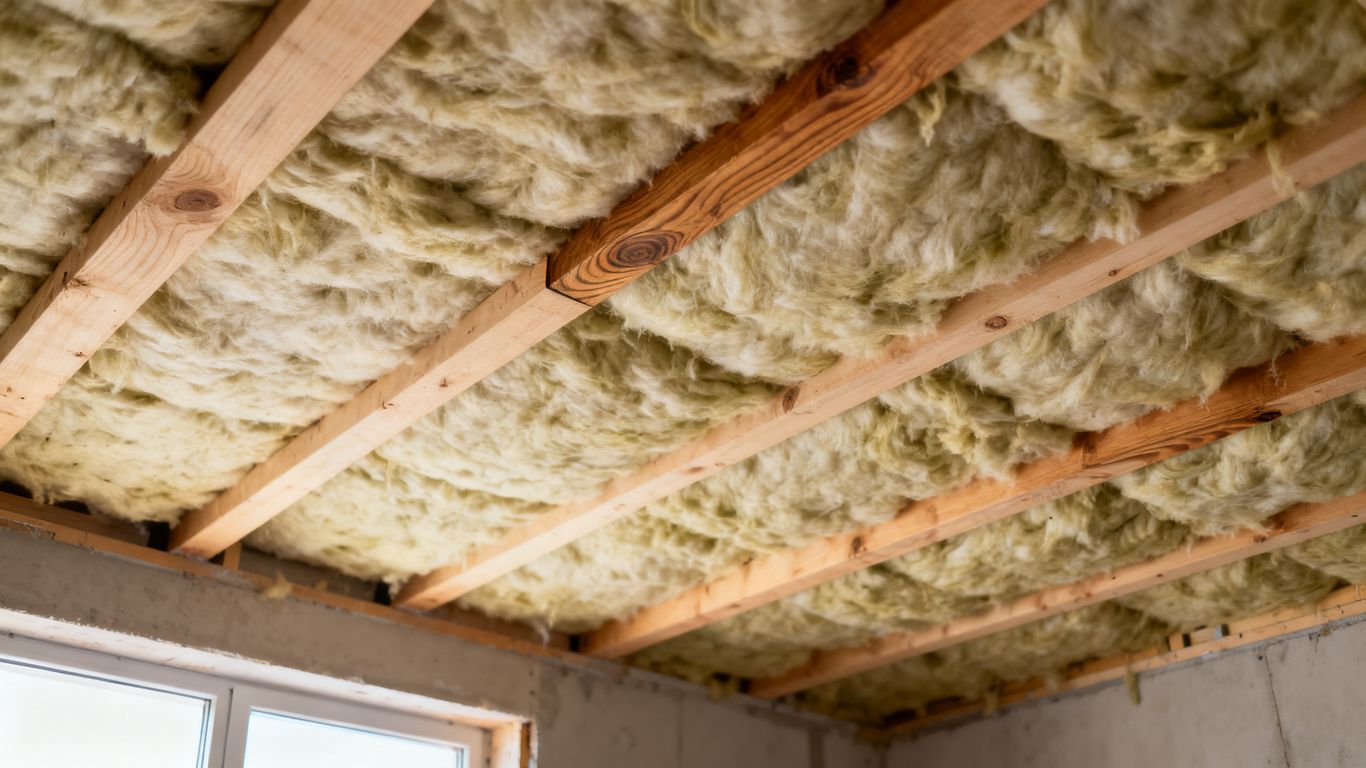 Panneaux isolants et ossature sous un plafond