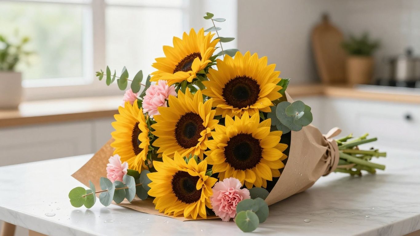 Bright seasonal bouquet in a simple vase