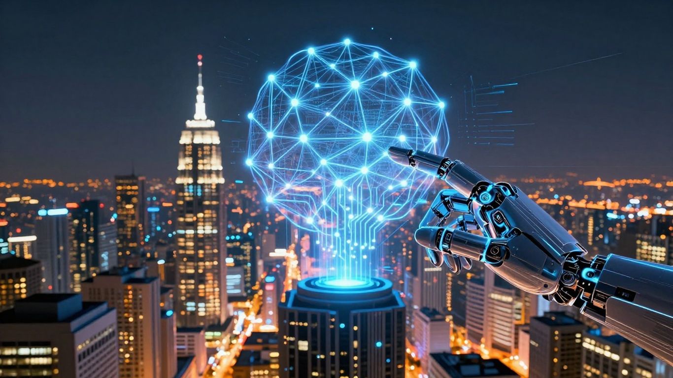 Futuristic city with AI integration