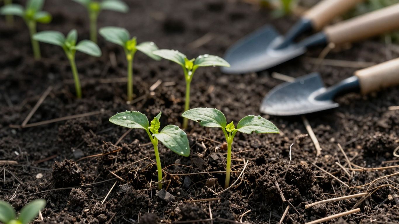 Aussaatkalender März April junge Pflanzen im Beet