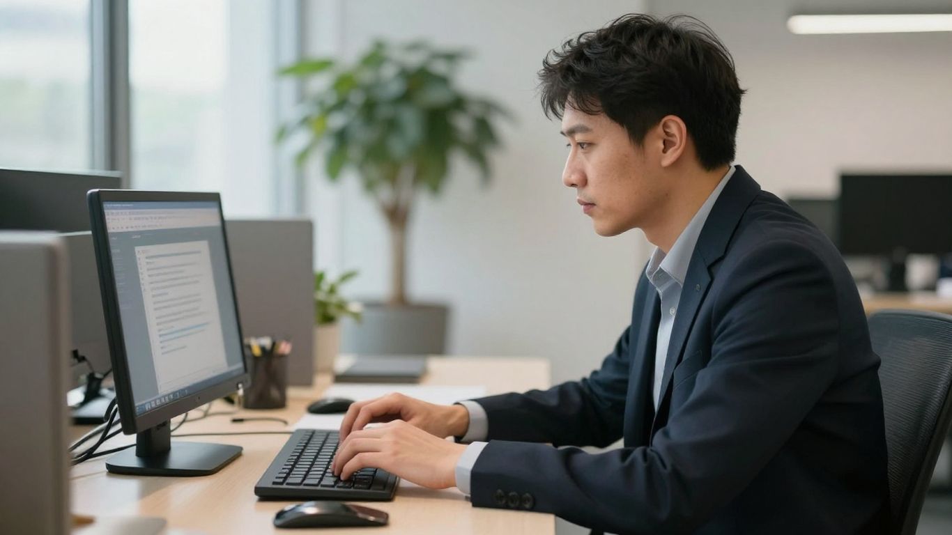 Employee reviewing private coaching data in an office