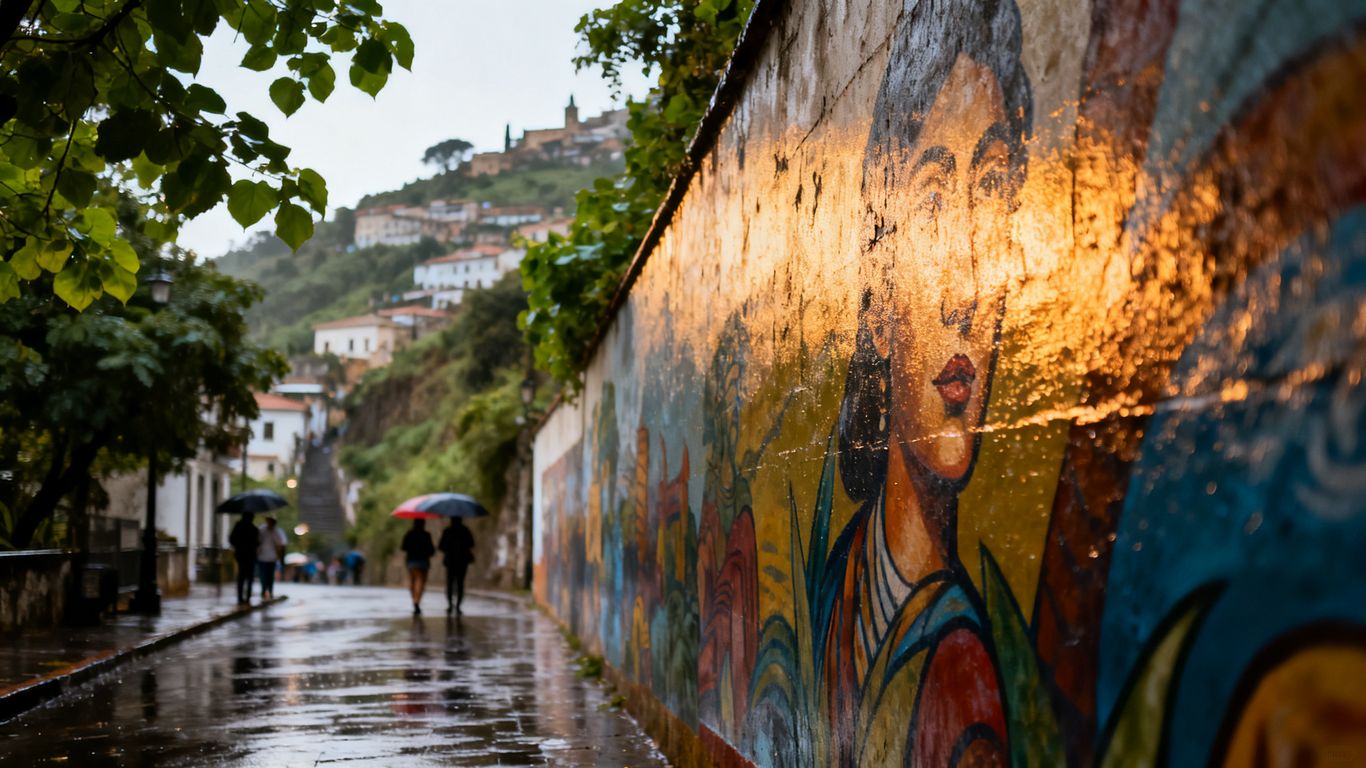 Medellín murals glowing in soft afternoon light