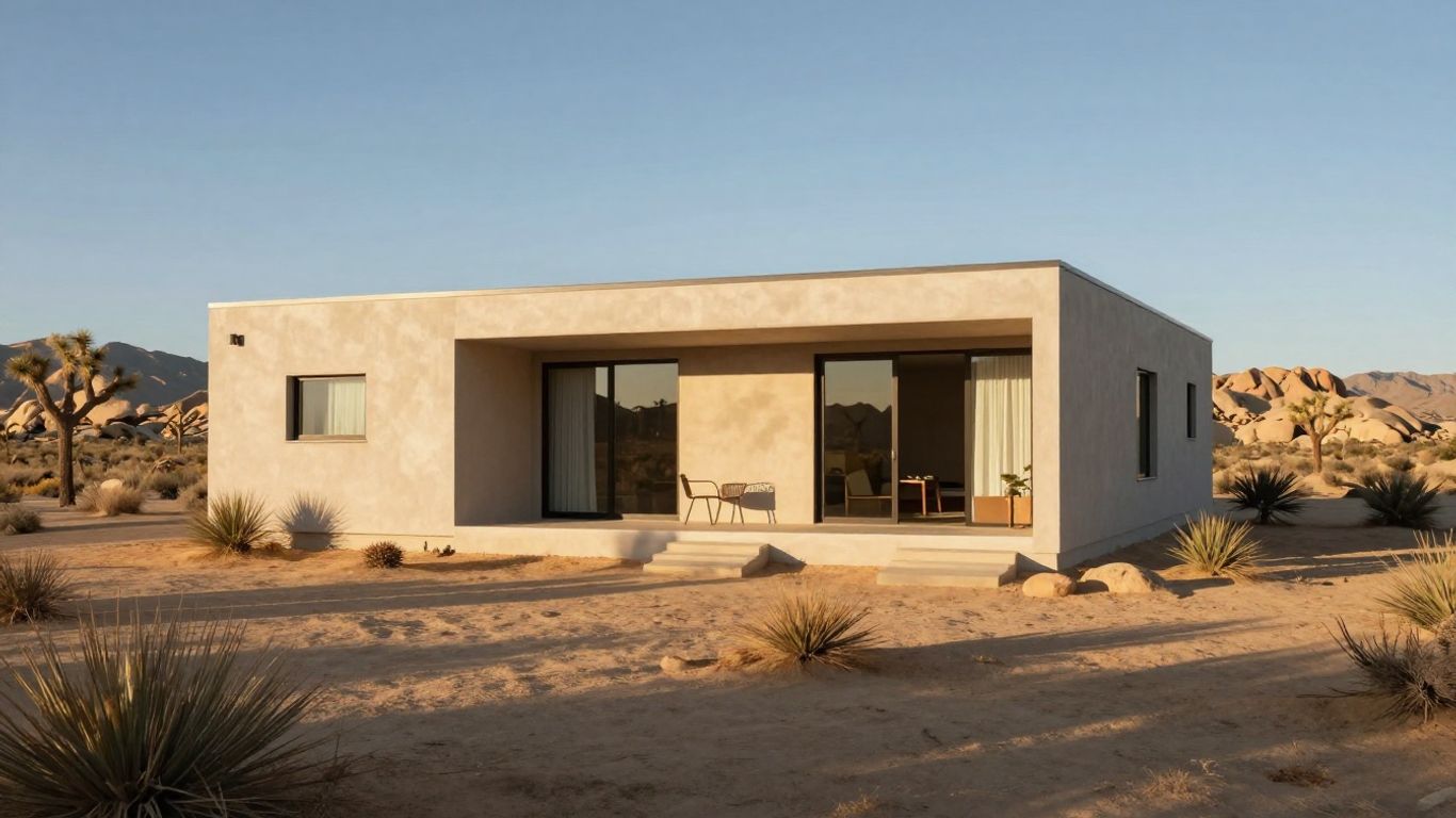 Modern Airbnb in Joshua Tree desert landscape.