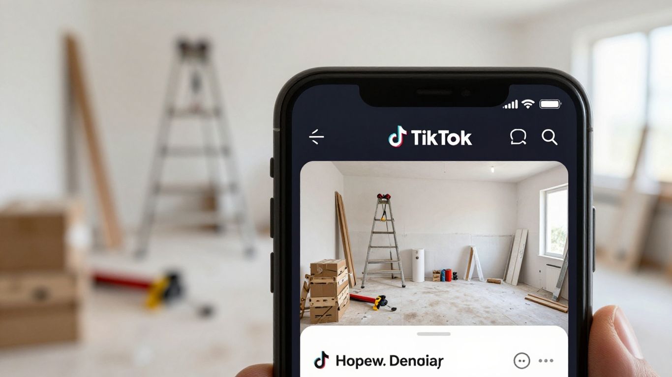 TikTok ad on a phone during a home remodel.