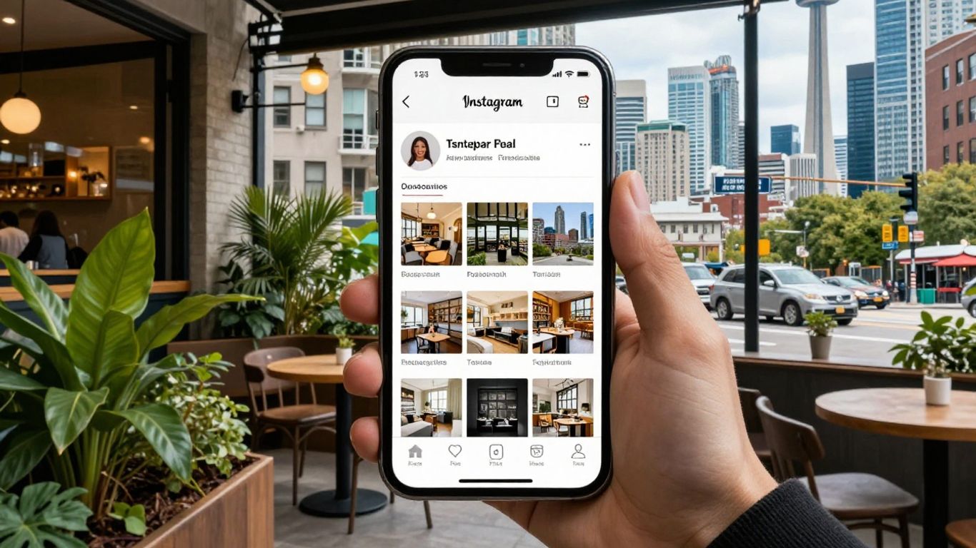 Toronto cityscape with Instagram growth visuals.