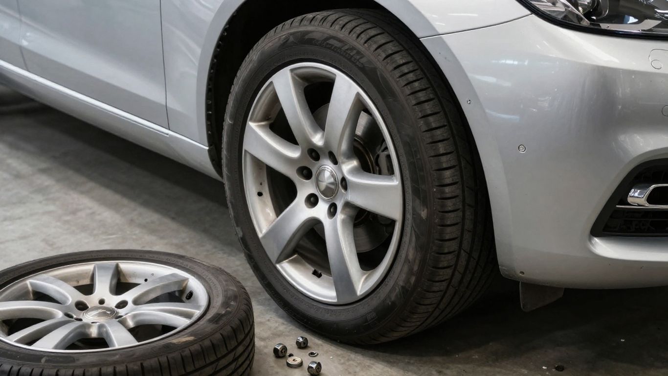 Bent wheel and worn tire on Mercedes