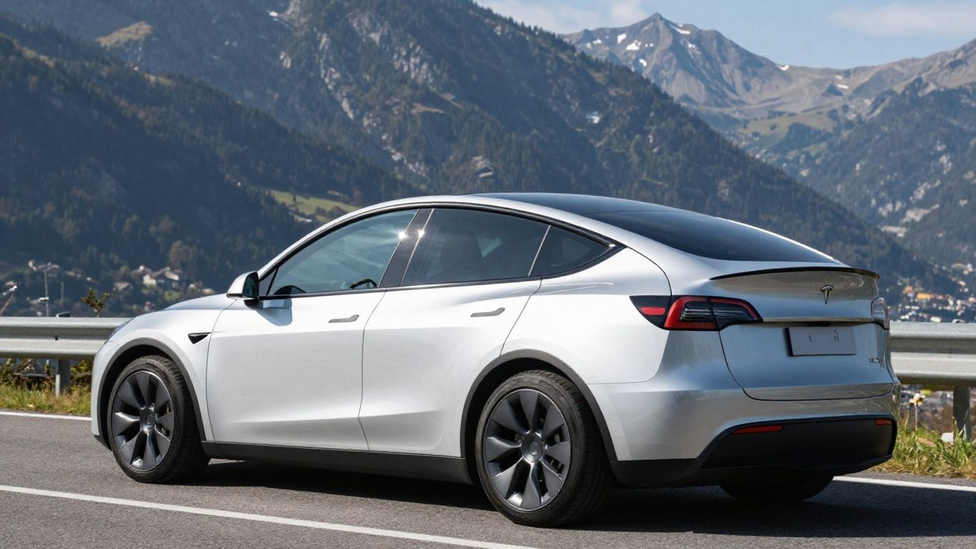 Tesla Model Y auf Schweizer Bergstraße