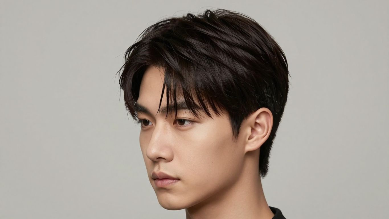 Man with a trendy comma haircut, Asian hairstyle trend.