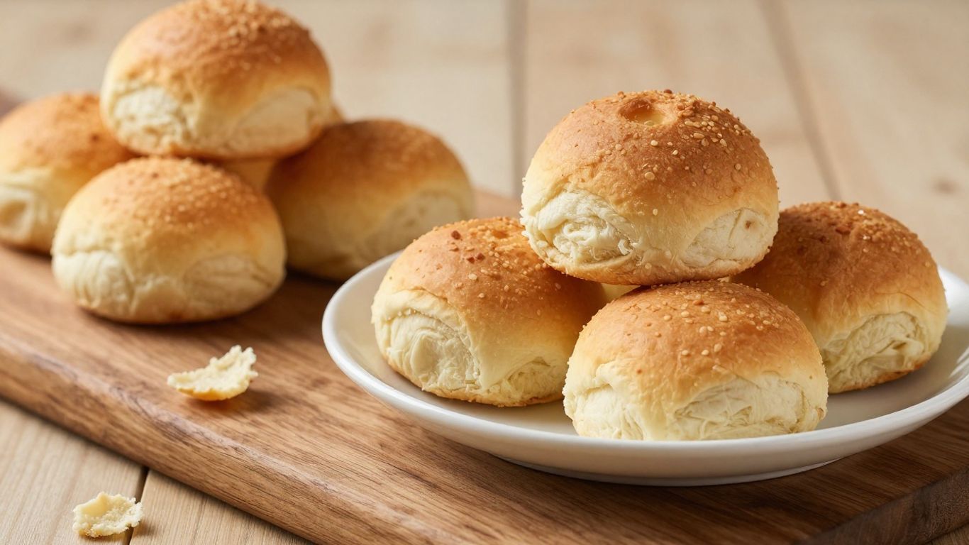 Golden brown dinner rolls on a wooden board and plate.