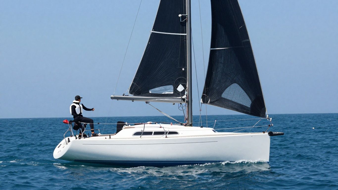 Persoon stuurt zeilboot op een zonnige dag