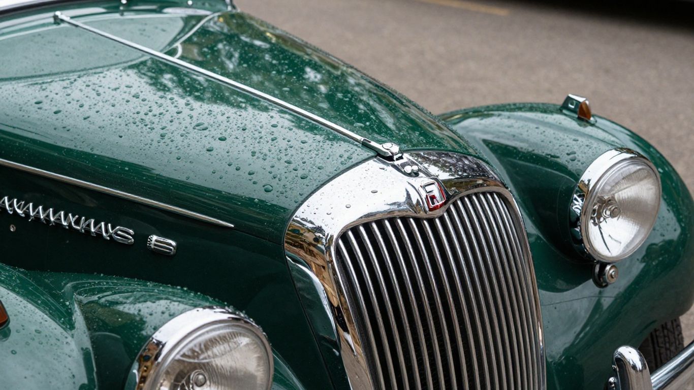 Close view of glossy MG paint with water beads